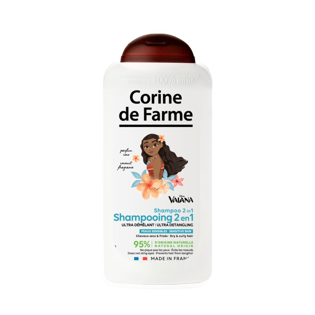 Shampoo Nutrição 2 em 1 Ultra Desembaraçante Infantil Vaiana Princesa Disney - Cabelos Secos e Cacheados - Corine de Farme - Feito na França - Clean Beauty
