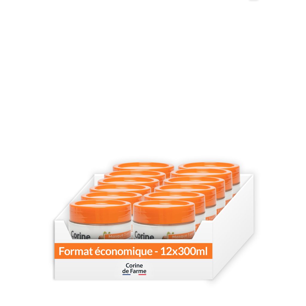 Máscara Capilar 3 em 1 Nutre – Repara – Desembaraça - Formato econômico x12 potes de 300ml - Corine de Farme - 100ù Clean Beauty - Fabricação Francesa